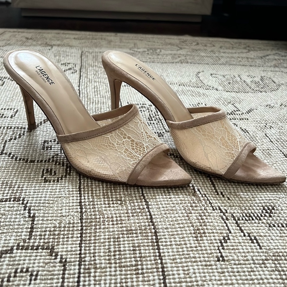 L’AGENCE Corinne Pointed Toe Mule Heels (Size 38)